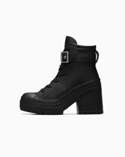 Converse Modelli Alti|Modelli Con Platform<Chuck 70 De Luxe Heel Leather Nero/Nero/Nero