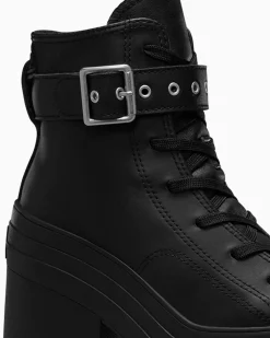 Converse Modelli Alti|Modelli Con Platform<Chuck 70 De Luxe Heel Leather Nero/Nero/Nero