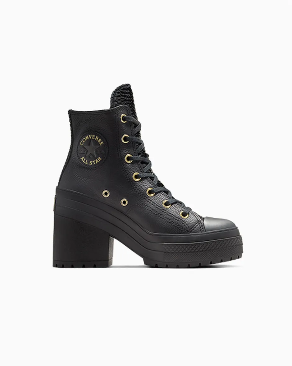 Converse Modelli Alti|Modelli Con Platform<Chuck 70 De Luxe Heel Platform Leather Nero/Nero/Oro chiaro