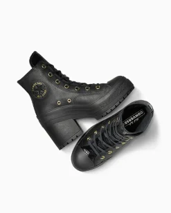 Converse Modelli Alti|Modelli Con Platform<Chuck 70 De Luxe Heel Platform Leather Nero/Nero/Oro chiaro