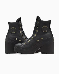 Converse Modelli Alti|Modelli Con Platform<Chuck 70 De Luxe Heel Platform Leather Nero/Nero/Oro chiaro