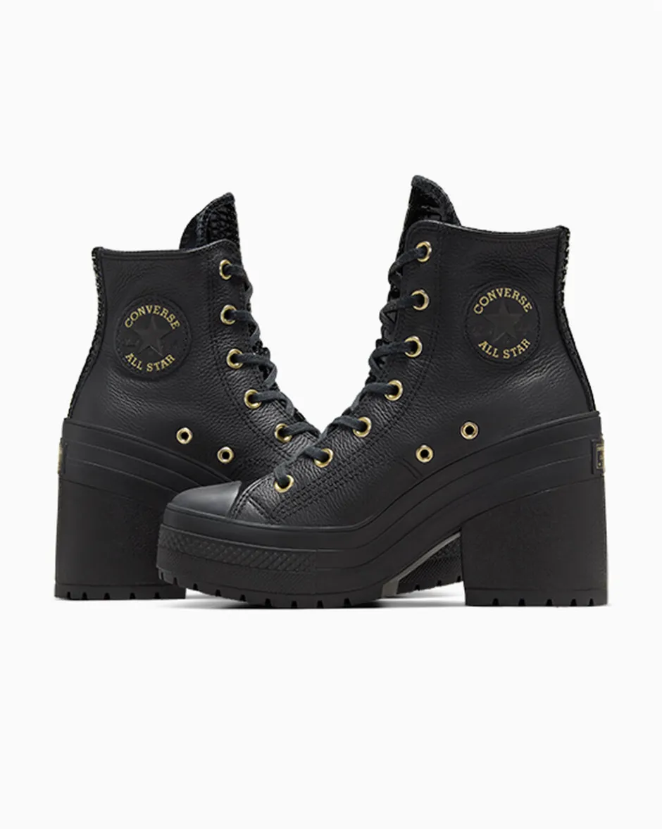 Converse Modelli Alti|Modelli Con Platform<Chuck 70 De Luxe Heel Platform Leather Nero/Nero/Oro chiaro