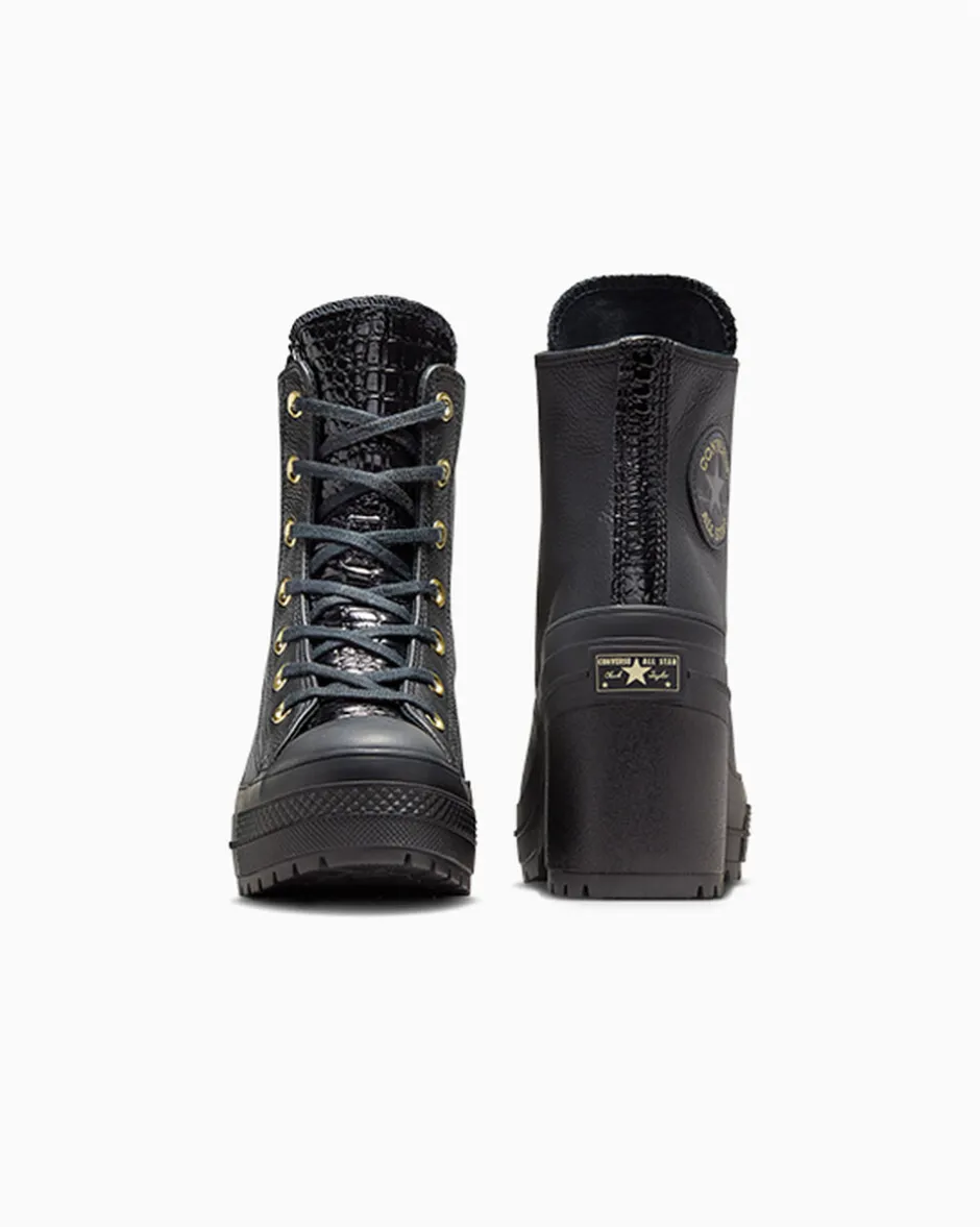 Converse Modelli Alti|Modelli Con Platform<Chuck 70 De Luxe Heel Platform Leather Nero/Nero/Oro chiaro