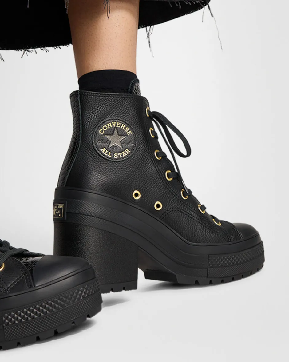 Converse Modelli Alti|Modelli Con Platform<Chuck 70 De Luxe Heel Platform Leather Nero/Nero/Oro chiaro
