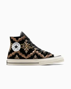 Converse Modelli Alti|Chuck Taylor All Star<Chuck 70 LTD Black Velvet & Gold Flowers Black Velvet Flowers