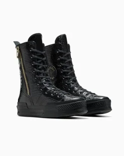 Converse Modelli Alti<Chuck 70 Plus XHi Leather Nero/Nero/Oro chiaro