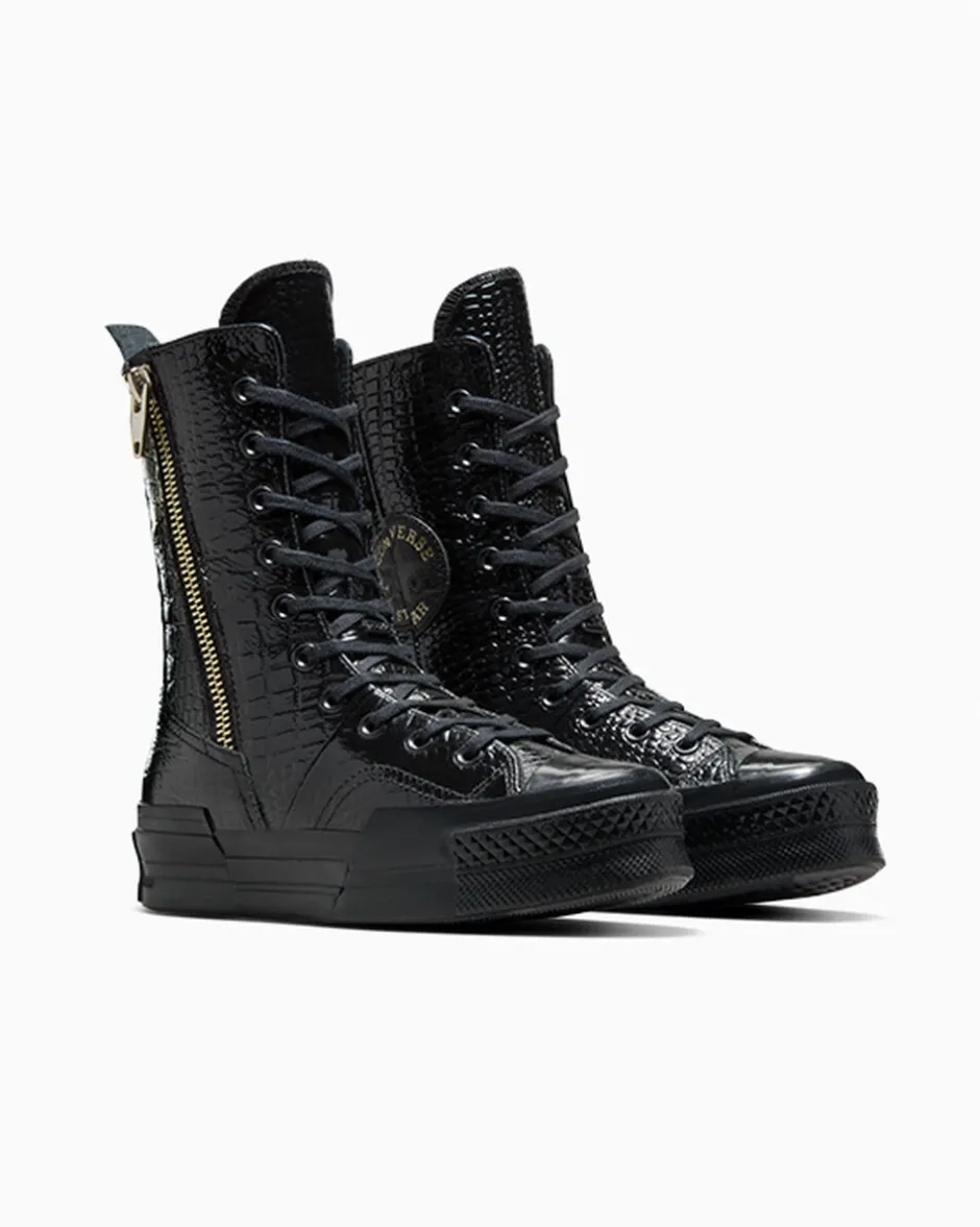 Converse Modelli Alti<Chuck 70 Plus XHi Leather Nero/Nero/Oro chiaro