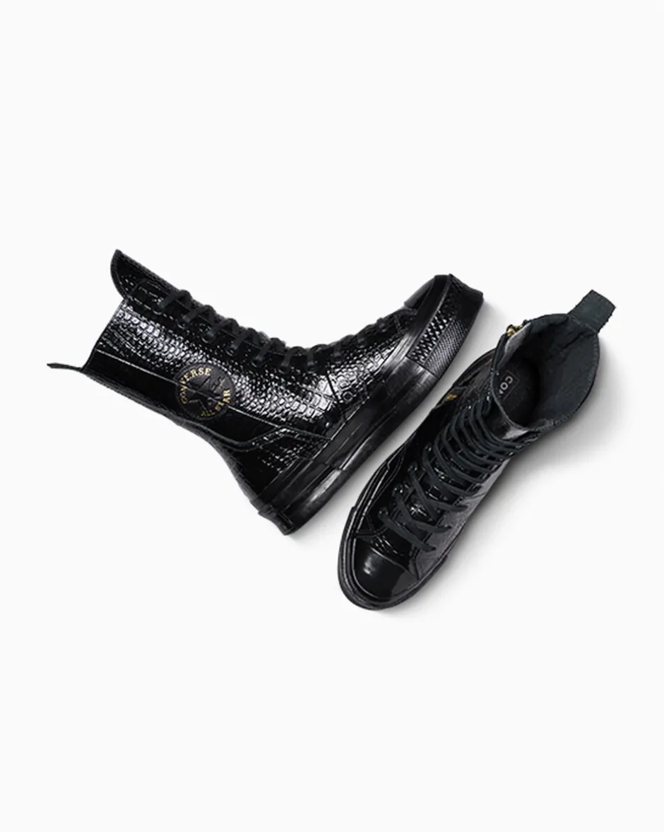 Converse Modelli Alti<Chuck 70 Plus XHi Leather Nero/Nero/Oro chiaro