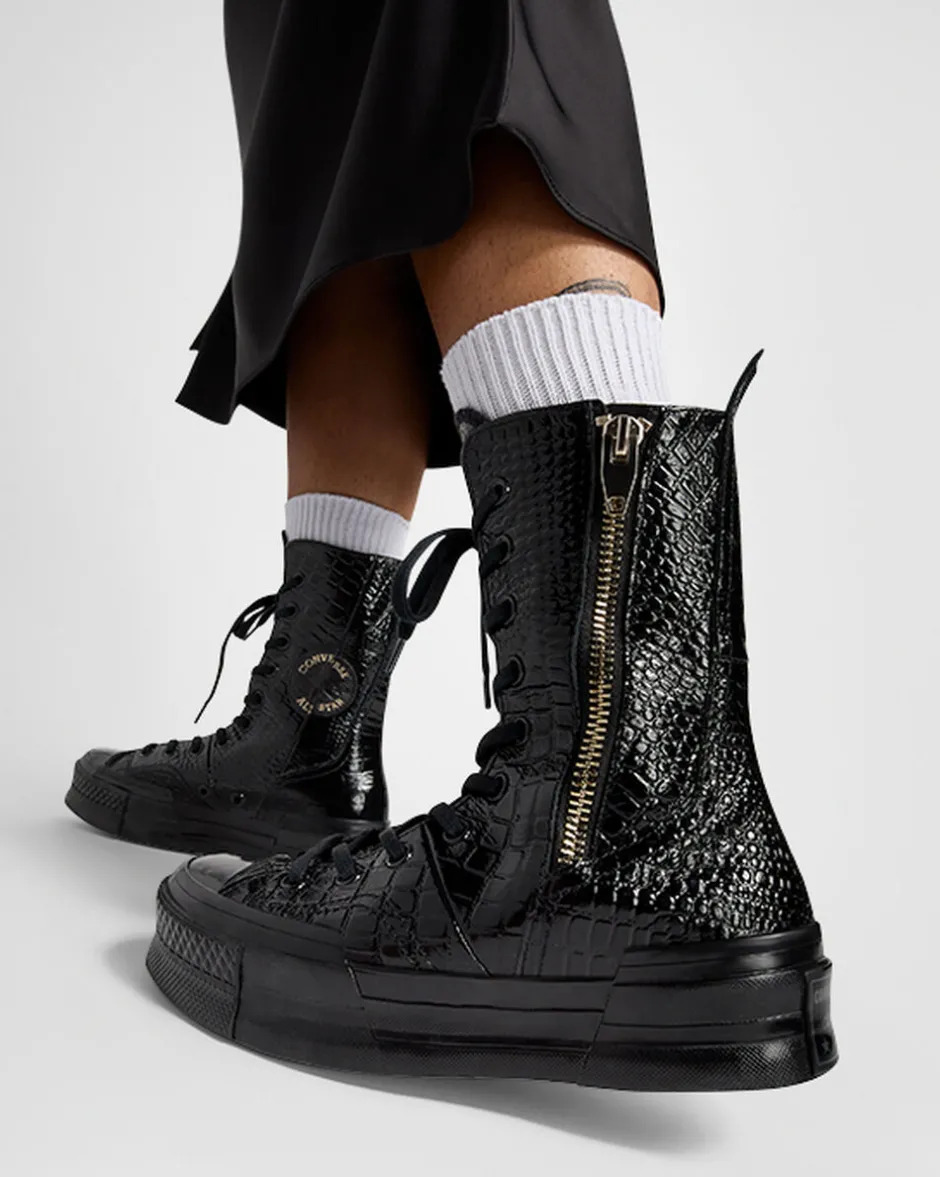 Converse Modelli Alti<Chuck 70 Plus XHi Leather Nero/Nero/Oro chiaro