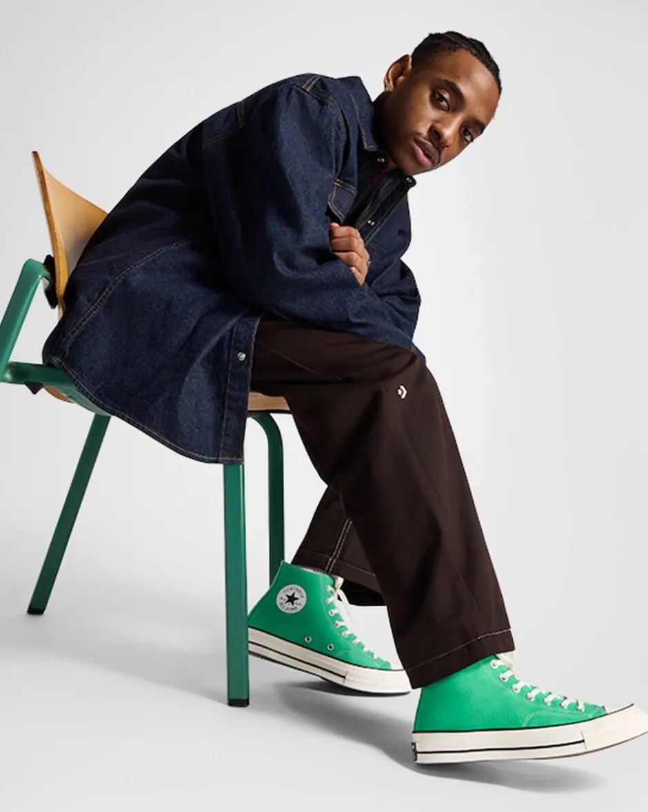 Converse Modelli Alti|Chuck Taylor All Star<Chuck 70 Vintage Canvas Verde lucente/Egret/Nero