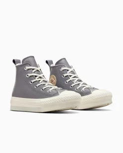 Converse Ragazza|Stivali<Chuck Taylor All Star EVA Lift Platform Fleece-Lined Leather Sharkskin/Warm Quarry/Egret