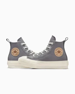 Converse Ragazza|Stivali<Chuck Taylor All Star EVA Lift Platform Fleece-Lined Leather Sharkskin/Warm Quarry/Egret