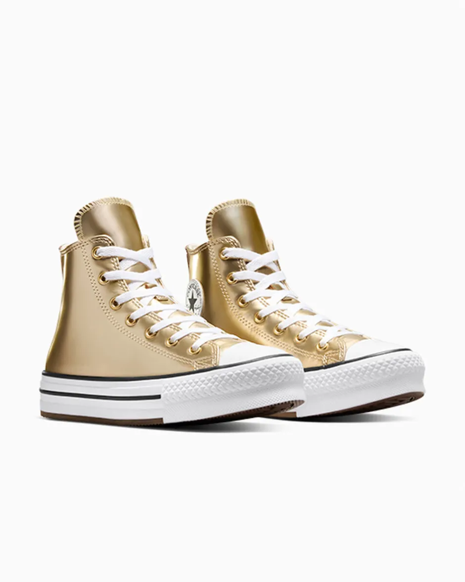 Converse Bambini (Età 4-8 Anni)|Ragazzi (Età 8-12 Anni)<Chuck Taylor All Star EVA Lift Platform Metallic Oro chiaro metallizzato/Bianco
