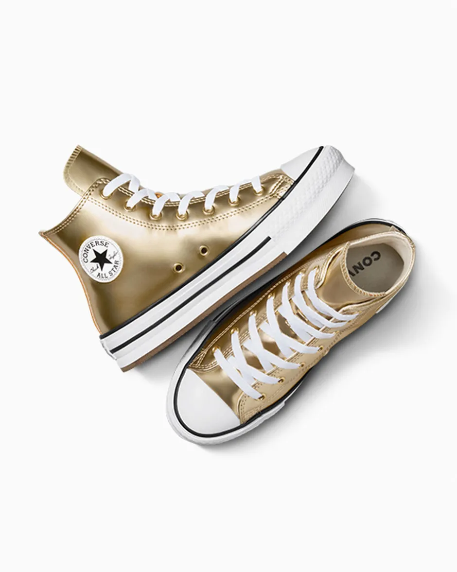 Converse Bambini (Età 4-8 Anni)|Ragazzi (Età 8-12 Anni)<Chuck Taylor All Star EVA Lift Platform Metallic Oro chiaro metallizzato/Bianco