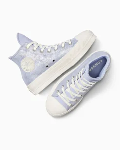 Converse Modelli Alti|Modelli Con Platform<Chuck Taylor All Star Lift Platform Suede Shimmer Lilla peltro/Egret/Argento