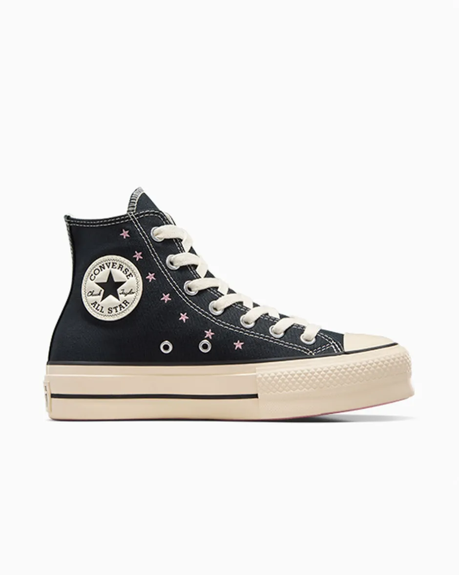 Converse Modelli Alti|Modelli Con Platform<Chuck Taylor All Star Lift Platform Embroidered Stars Nero/Rosa loto/Egret