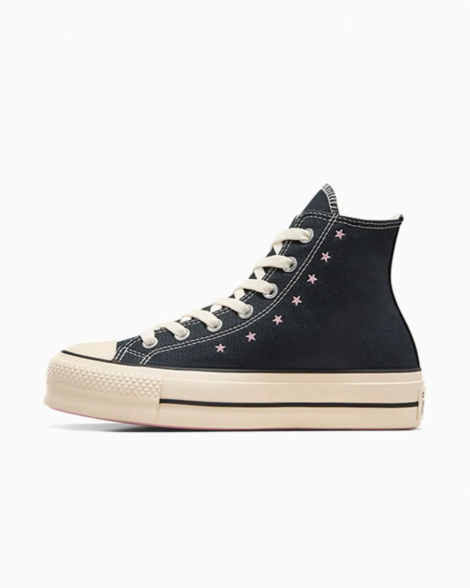 Converse Modelli Alti|Modelli Con Platform<Chuck Taylor All Star Lift Platform Embroidered Stars Nero/Rosa loto/Egret