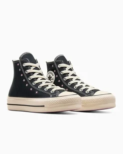 Converse Modelli Alti|Modelli Con Platform<Chuck Taylor All Star Lift Platform Embroidered Stars Nero/Rosa loto/Egret