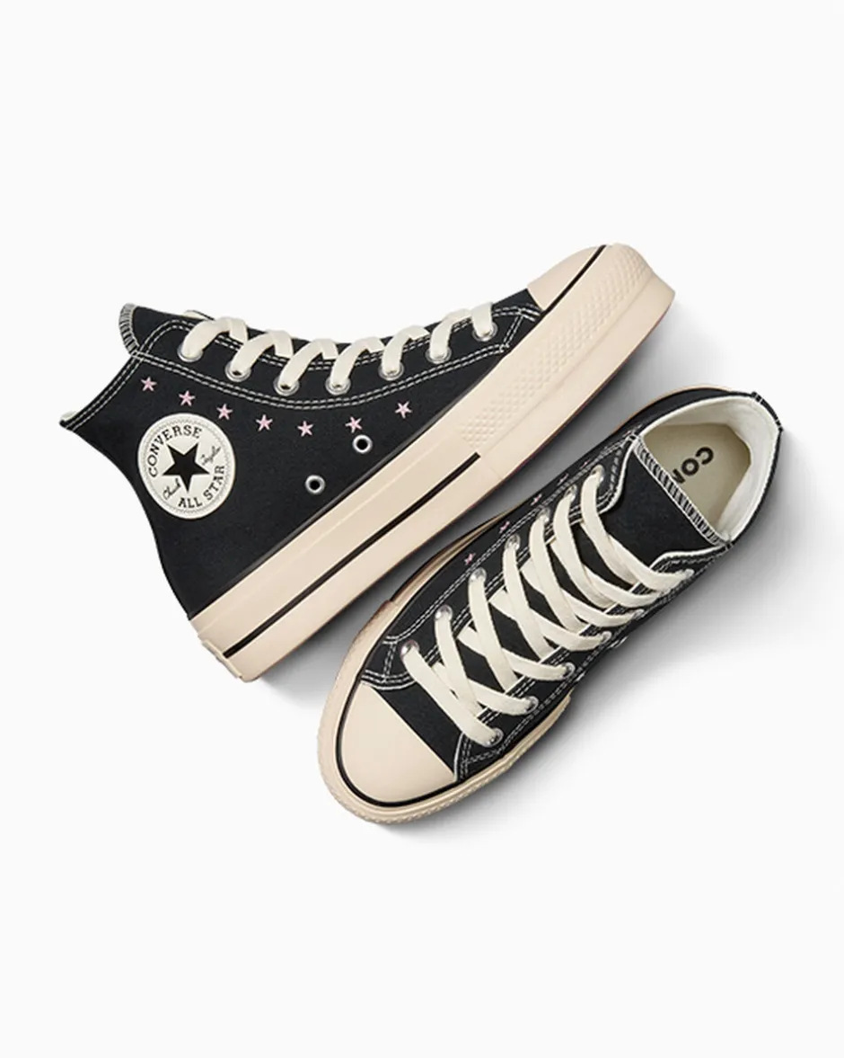 Converse Modelli Alti|Modelli Con Platform<Chuck Taylor All Star Lift Platform Embroidered Stars Nero/Rosa loto/Egret
