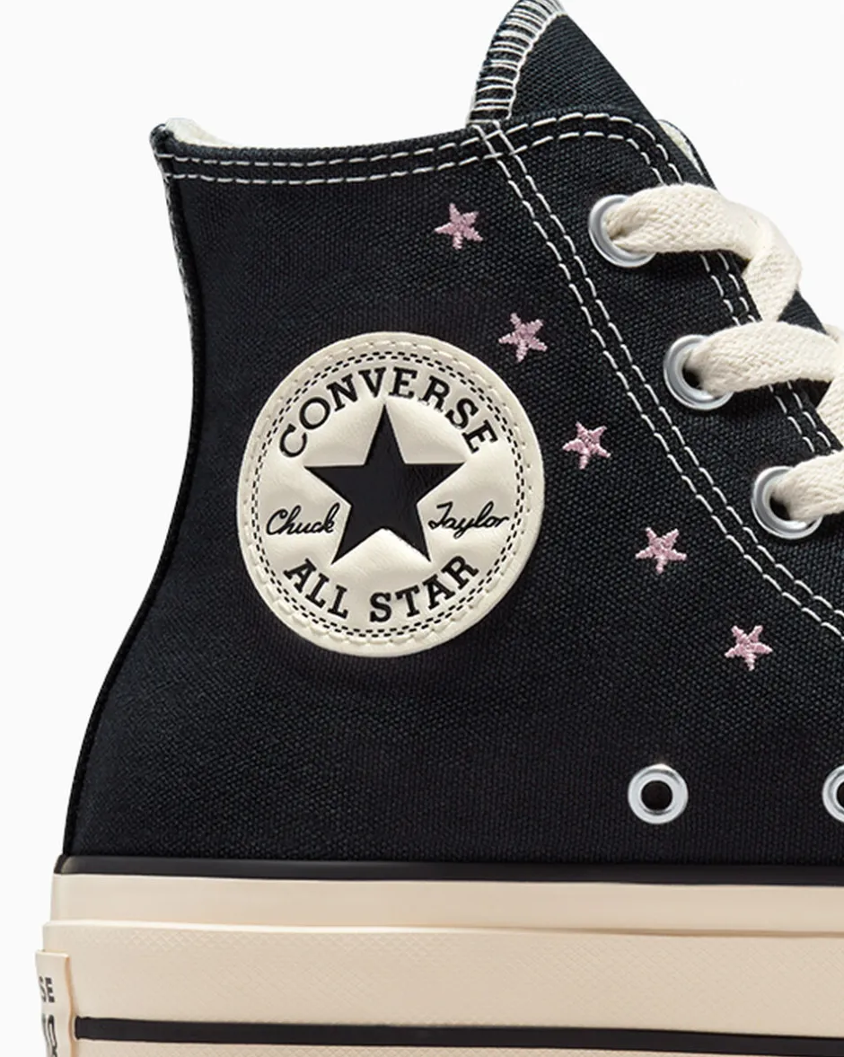 Converse Modelli Alti|Modelli Con Platform<Chuck Taylor All Star Lift Platform Embroidered Stars Nero/Rosa loto/Egret