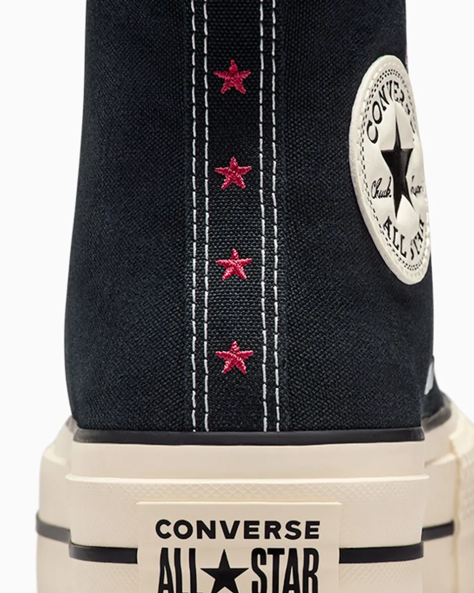 Converse Modelli Alti|Modelli Con Platform<Chuck Taylor All Star Lift Platform Embroidered Stars Nero/Rosa loto/Egret