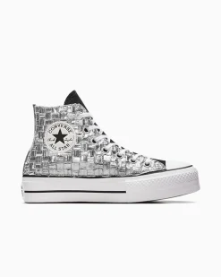 Converse Modelli Alti|Modelli Con Platform<Chuck Taylor All Star Lift Platform Braided Metallic Nero argento metallizzato
