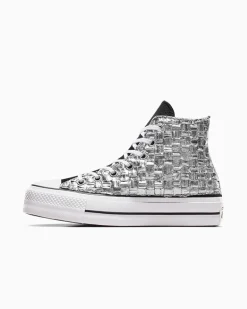 Converse Modelli Alti|Modelli Con Platform<Chuck Taylor All Star Lift Platform Braided Metallic Nero argento metallizzato