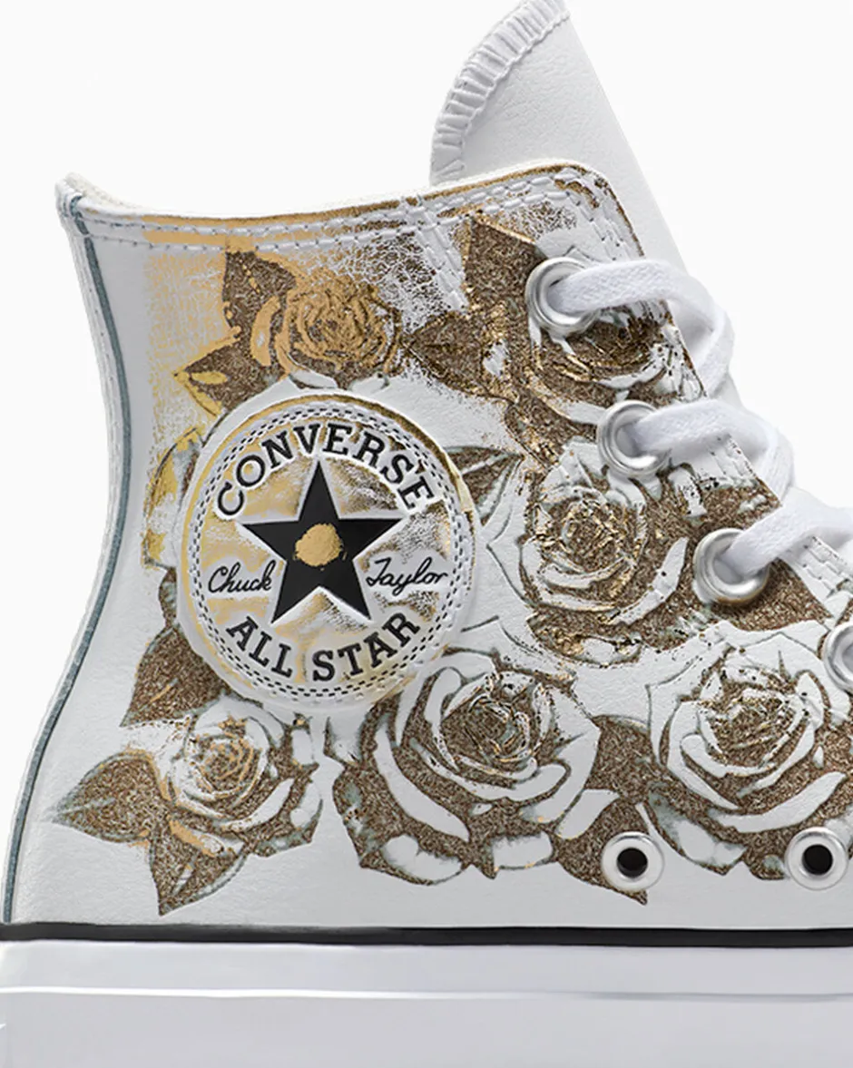 Converse Modelli Alti|Modelli Con Platform<Chuck Taylor All Star Lift Platform Gold Roses & Leather White Gold Roses