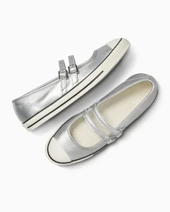 Converse Modelli Bassi<Chuck Taylor All Star Mary Jane Metallic Leather Argento/Egret/Nero