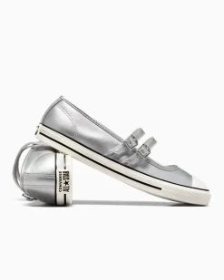 Converse Modelli Bassi<Chuck Taylor All Star Mary Jane Metallic Leather Argento/Egret/Nero