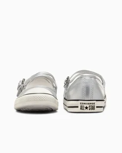 Converse Modelli Bassi<Chuck Taylor All Star Mary Jane Metallic Leather Argento/Egret/Nero