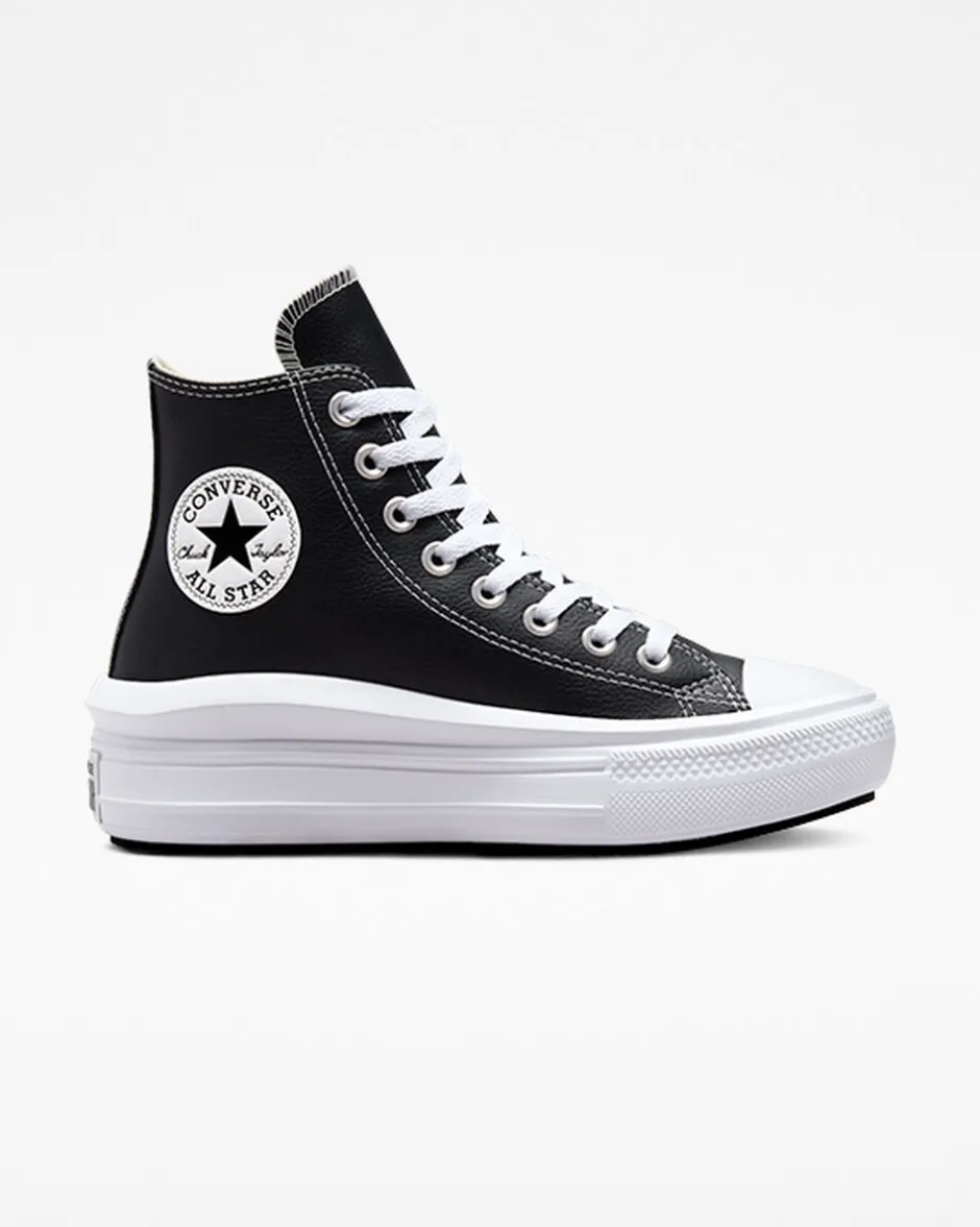 Converse Modelli Alti|Modelli Con Platform<Chuck Taylor All Star Move Platform Foundational Leather Nero/Bianco/Bianco