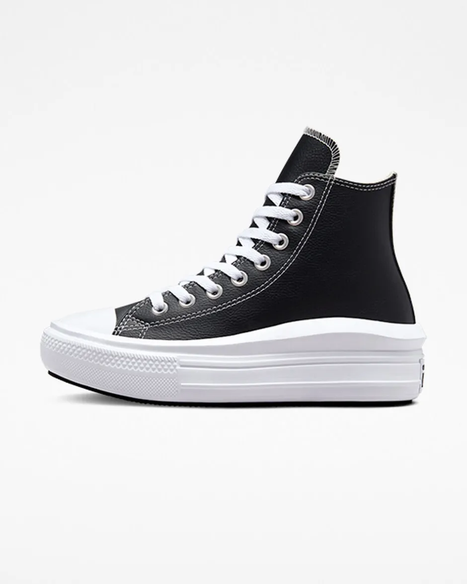 Converse Modelli Alti|Modelli Con Platform<Chuck Taylor All Star Move Platform Foundational Leather Nero/Bianco/Bianco
