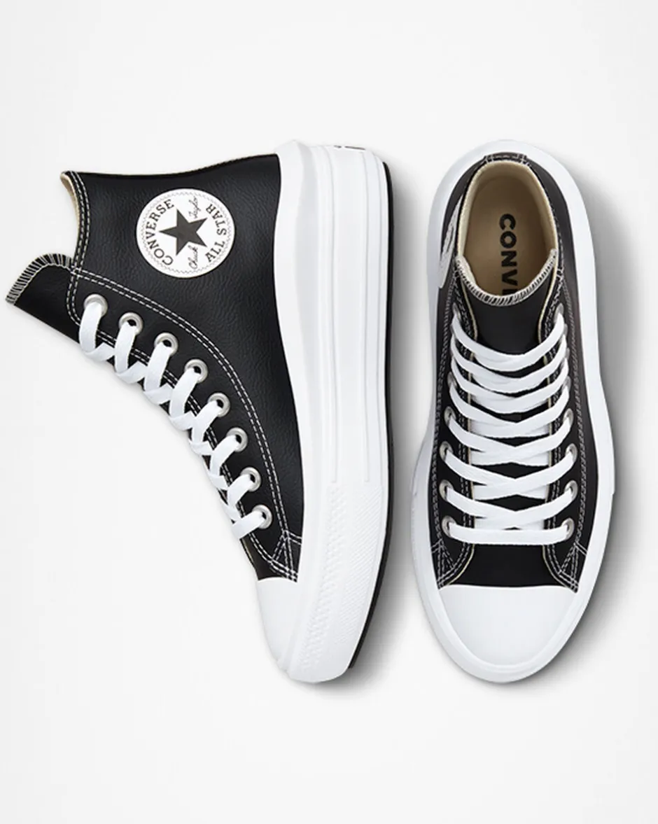 Converse Modelli Alti|Modelli Con Platform<Chuck Taylor All Star Move Platform Foundational Leather Nero/Bianco/Bianco