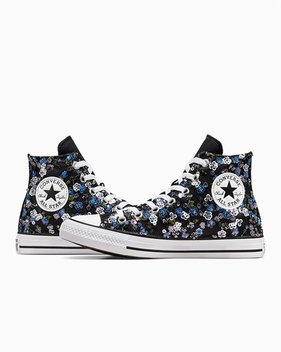 Converse Modelli Alti<Chuck Taylor Canvas LTD Floral Sequins Nero con fiori e paillettes