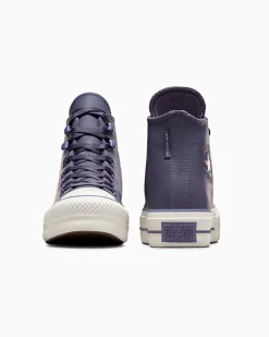 Converse Modelli Alti|Modelli Con Platform<Chuck Tayor All Star Lift Platform Weatherized Leather Viola ombreggiato/Lavanda cenere