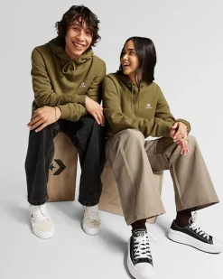 Converse Maglie E T-Shirt|Giacche E Felpe<Go-To Embroidered Star Chevron Standard Fit Fleece Hoodie Verde oliva vivace