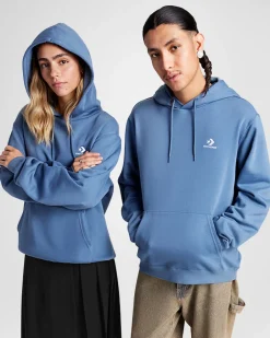 Converse Giacche E Felpe|Maglie E T-Shirt<Go-To Embroidered Star Chevron Standard Fit Fleece Hoodie Lakeside Blue