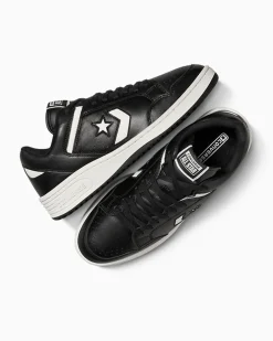 Converse Modelli Bassi<Weapon Leather Nero/Egret/Bianco vintage